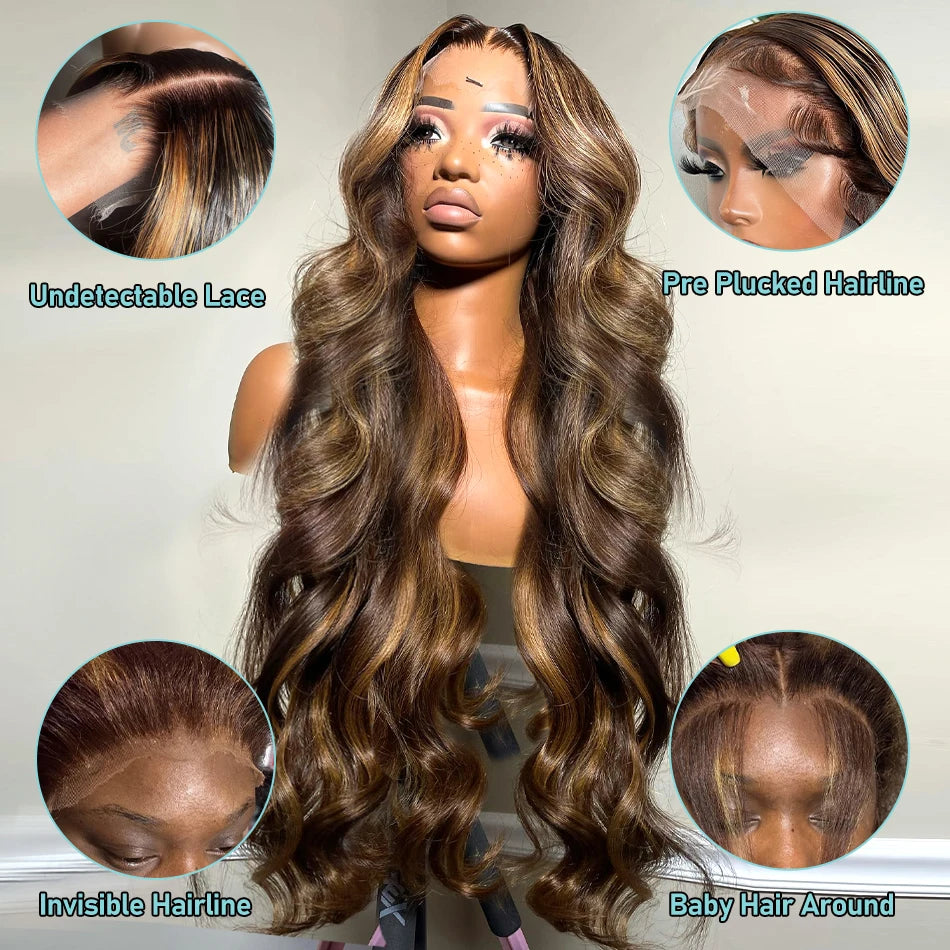 Highlight Body full Wave Human Lace Frontal Wig