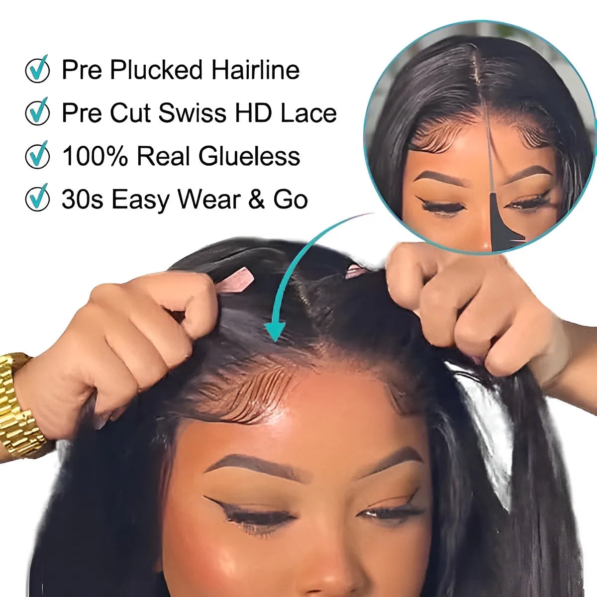 Lace Closure Glueless Human Hair Pre Plucked wig