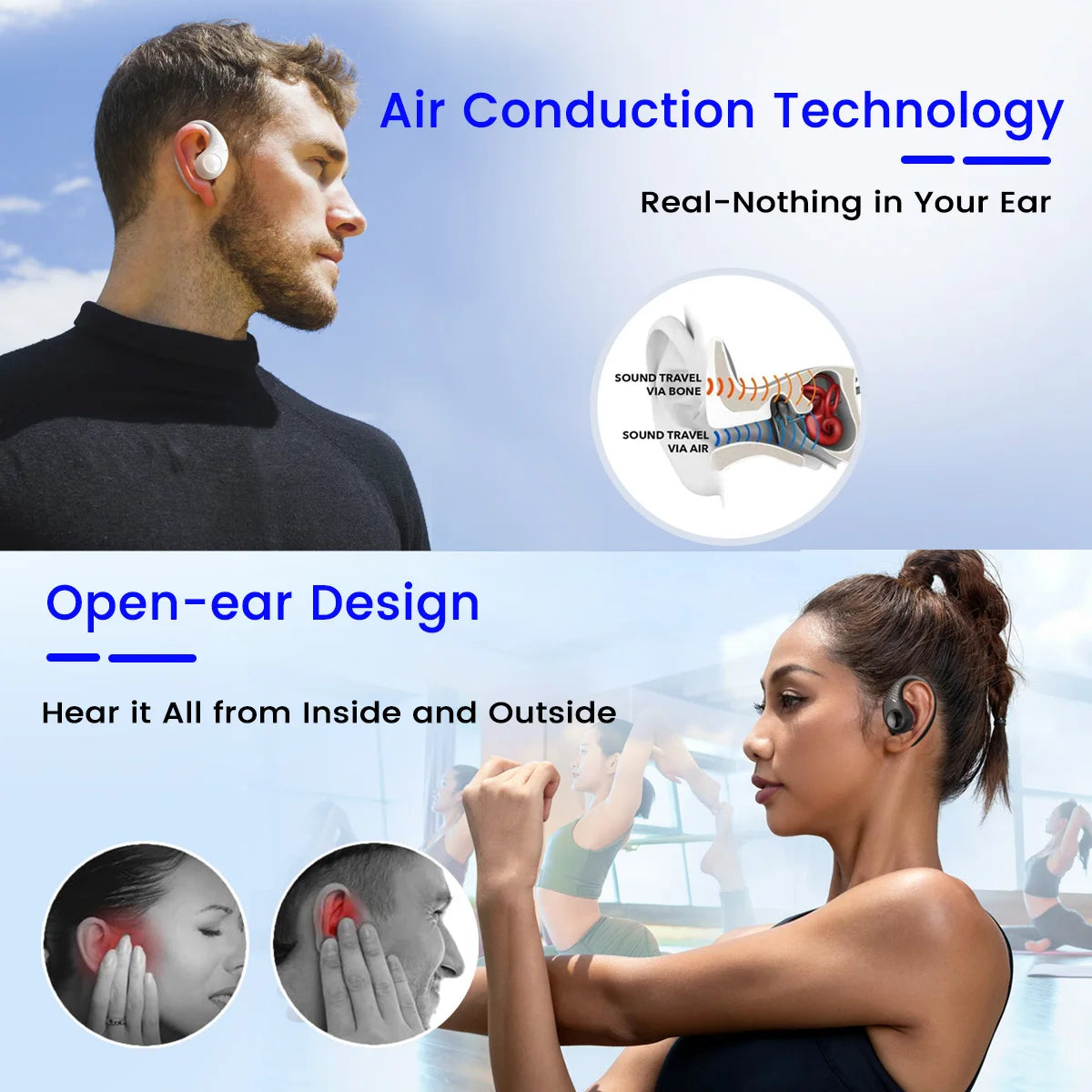 Wireless Open Ear Air Conduction Bass Earphones