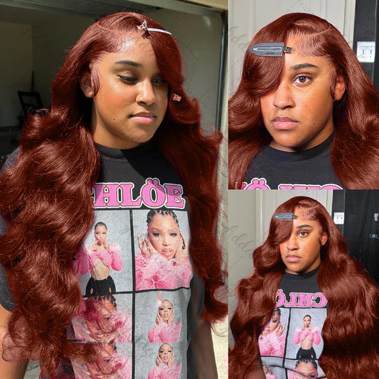 Reddish Brown body wave Human Hair lace Wigs