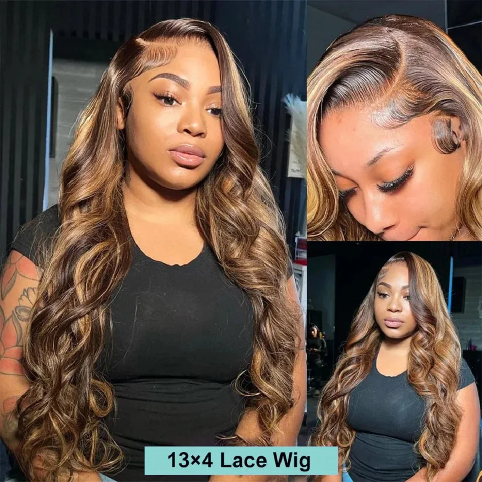 Highlight Body full Wave Human Lace Frontal Wig