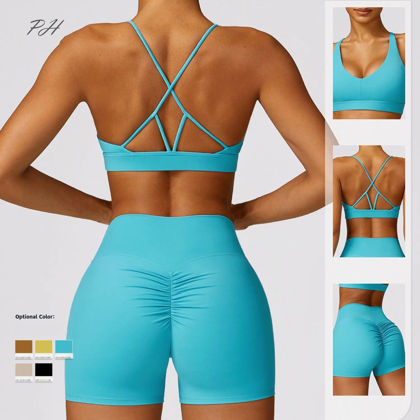 Women Tight Shorts Cross Sports Bra Tracksuit