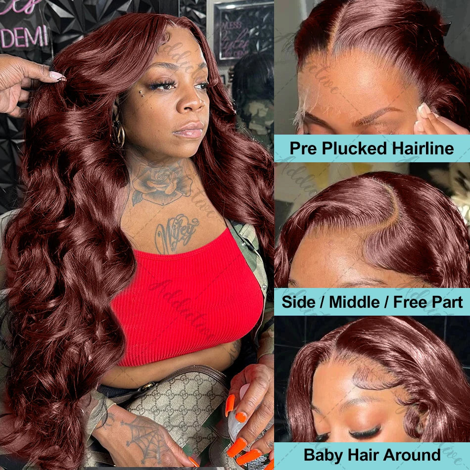 Reddish Brown body wave Human Hair lace Wigs