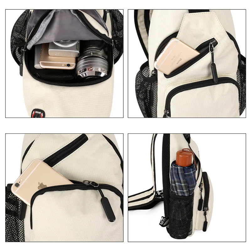 Unisex Travel Chest Shoulder Bag With Earphone Hole