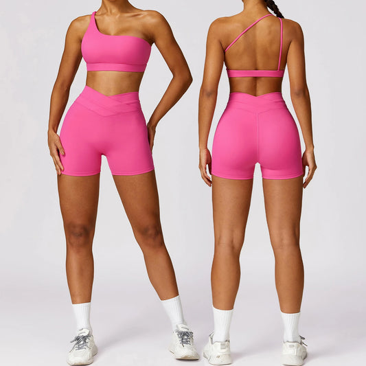 2 Piece Woman One Shoulder Bras Sport Sets