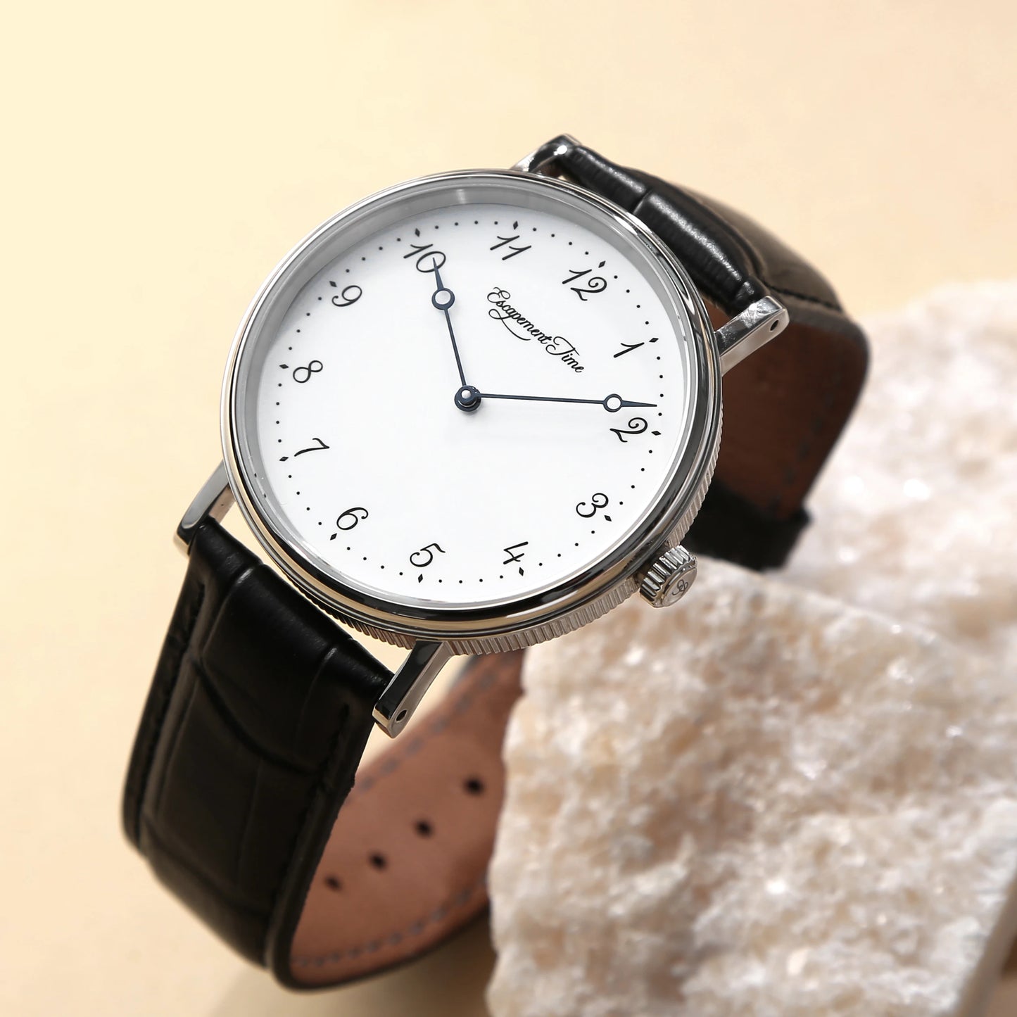 Quartz Movement Watch 38.5mm Case Enamel White Waterproof