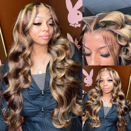 Highlight Body full Wave Human Lace Frontal Wig