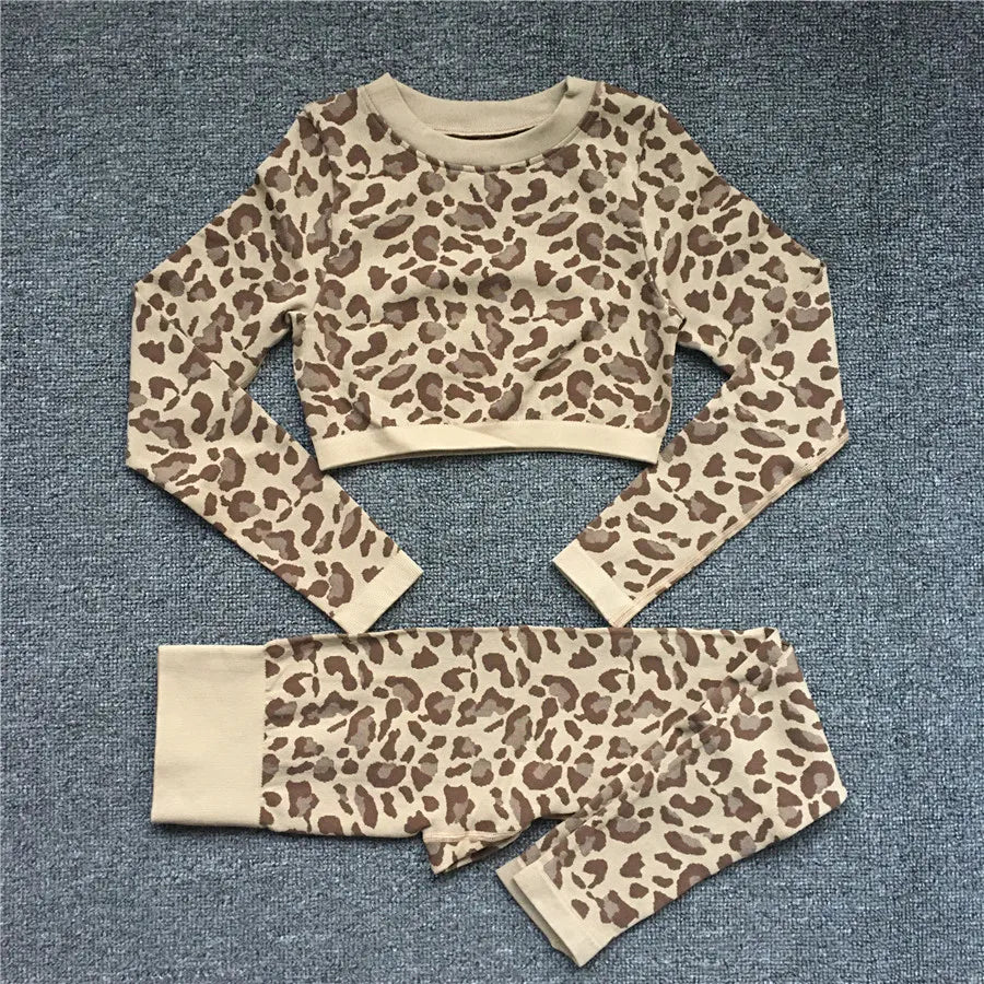 Women Leopard Printed 2 PCS gym Training Suit