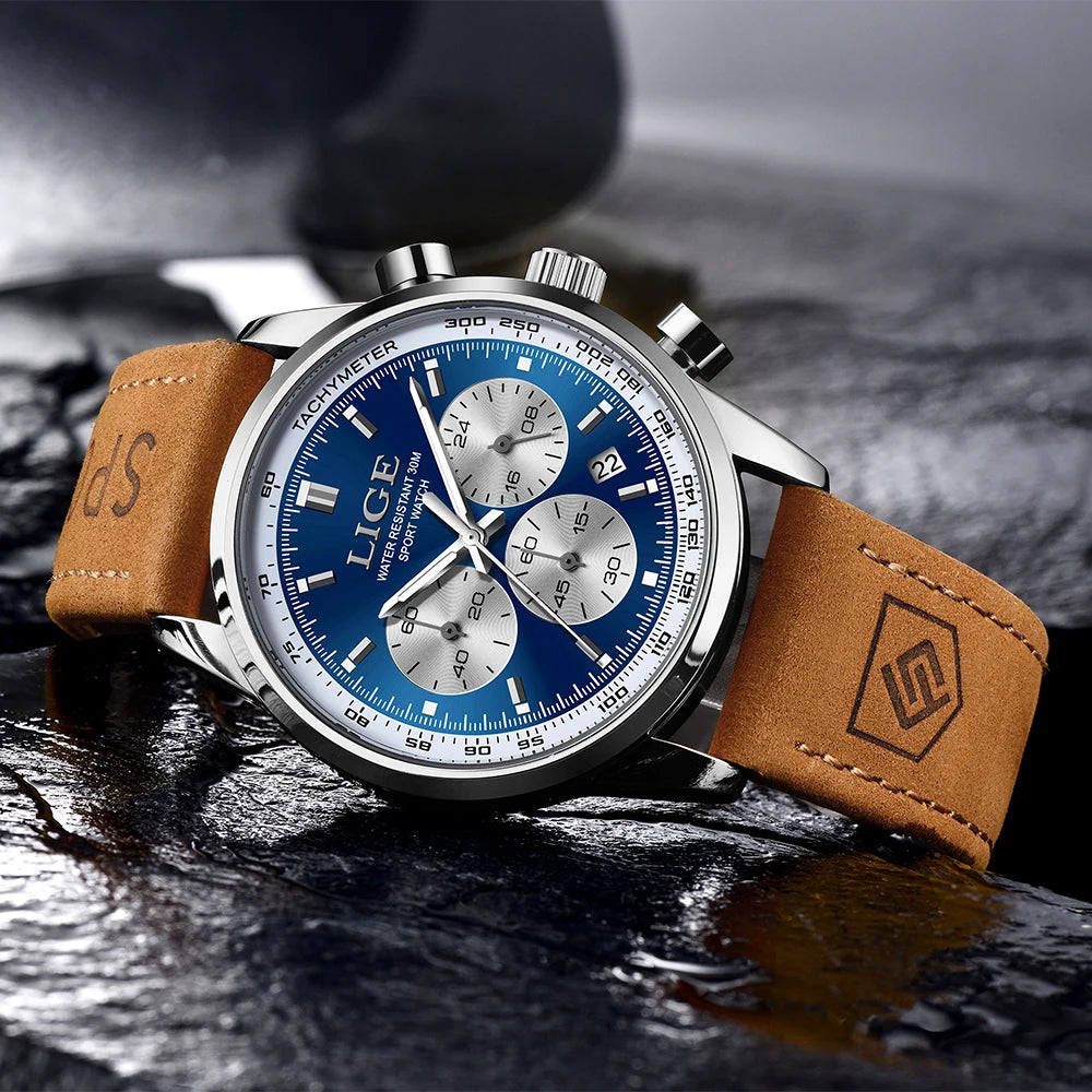 Man high Quality leather Chronograph Wristwatch