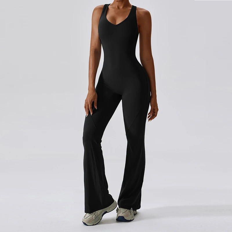 Sexy V Back Jumpsuit Gym Set Women Jumpsuit