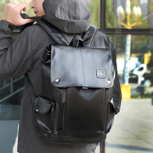 Men Leather Backpack with Large Capacity