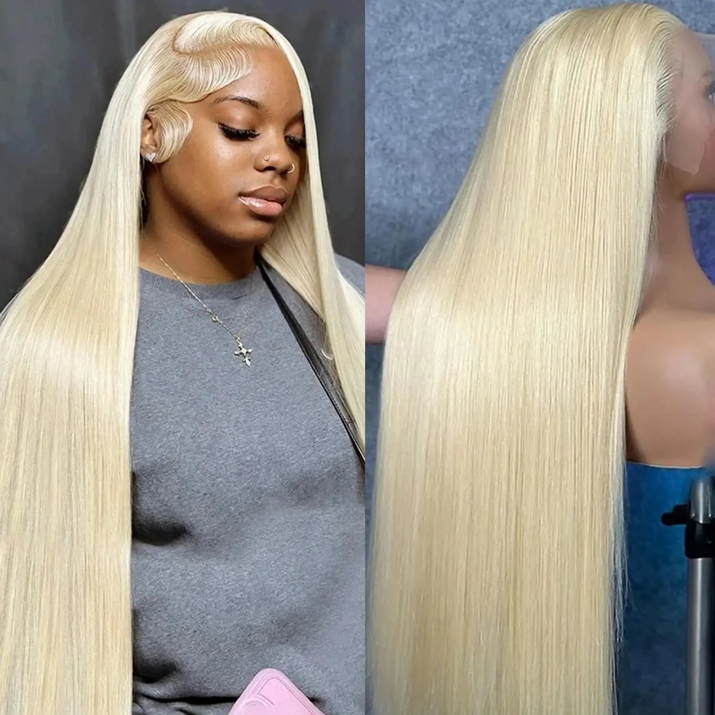 Blonde Straight Human hair lace frontal wigs