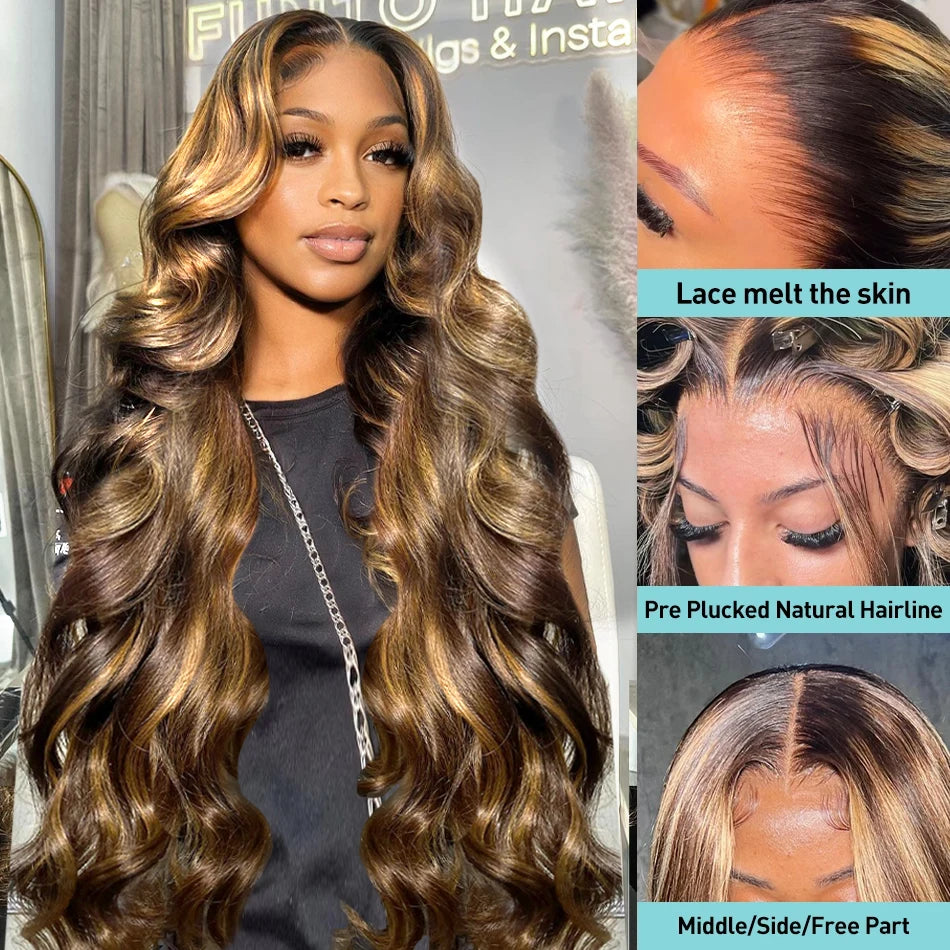 Highlight Body full Wave Human Lace Frontal Wig