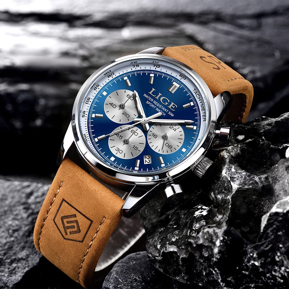 Man high Quality leather Chronograph Wristwatch