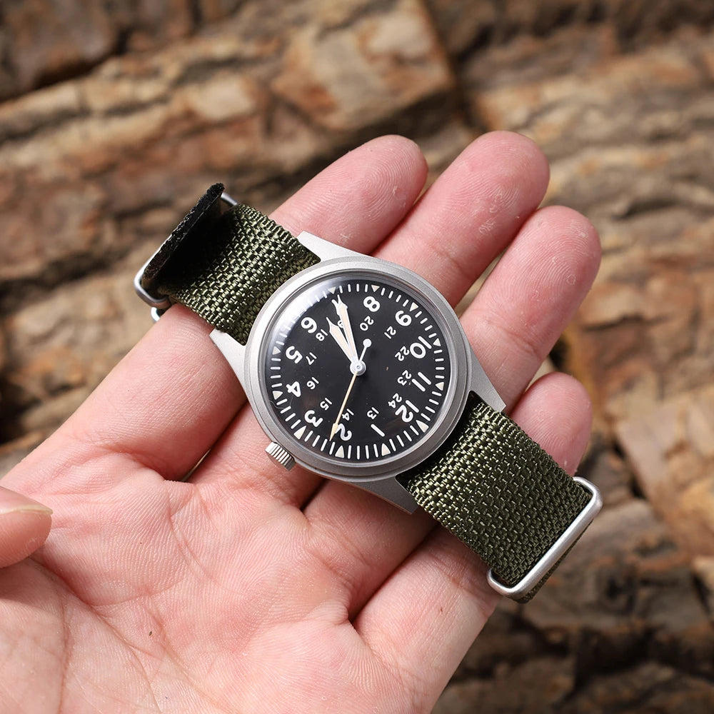 34.5mm Retro Military Watch 316L Stainless Steel Sports