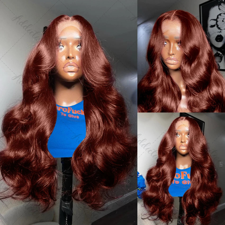 Reddish Brown body wave Human Hair lace Wigs