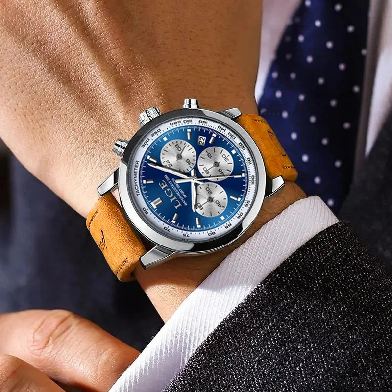 Man high Quality leather Chronograph Wristwatch