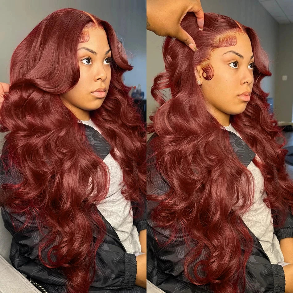 Reddish Brown body wave Human Hair lace Wigs