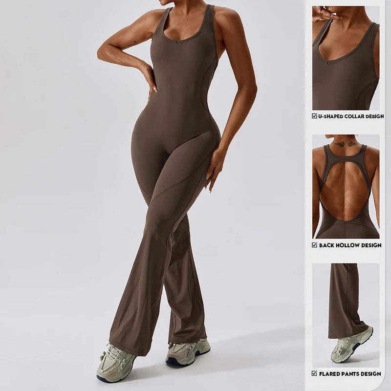 Sexy V Back Jumpsuit Gym Set Women Jumpsuit